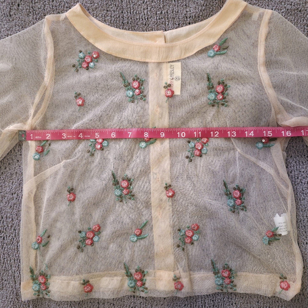 Floral Embroidered Nylon MeshTop - Peachy/Pink XS - Picture 5 of 12